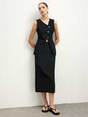 Asimetrik Düğmeli Üst ve A-kesim Etek Takımı