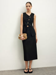 Asimetrik Düğmeli Üst ve A-kesim Etek Takımı