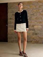 Kontrast Dikişli Örme Hırka