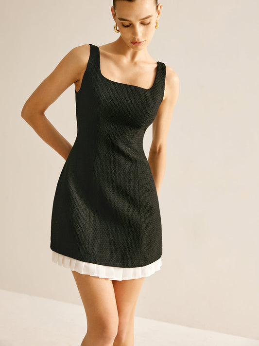 Pileli Tweed Tank Kısa Elbise