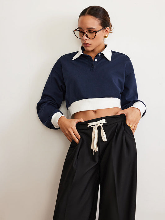 Patchwork Polo Kısa Sweatshirt