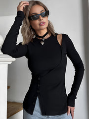 Kesik Panelli Düğmeli Tişört