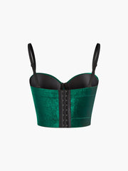 Kadife Kolsuz Kısa Elbise Kalp Yaka