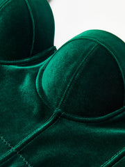 Kadife Kolsuz Kısa Elbise Kalp Yaka