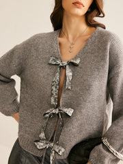 V Yaka Fiyonk Bağlamalı Hırka