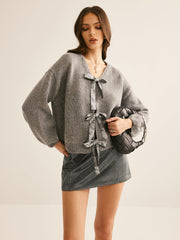 V Yaka Fiyonk Bağlamalı Hırka