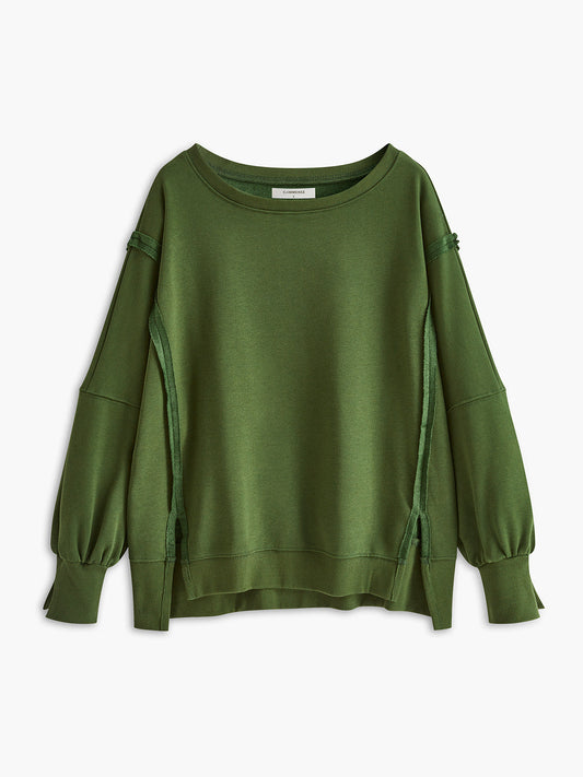 Düz Pamuklu Yırtık Sweatshirt