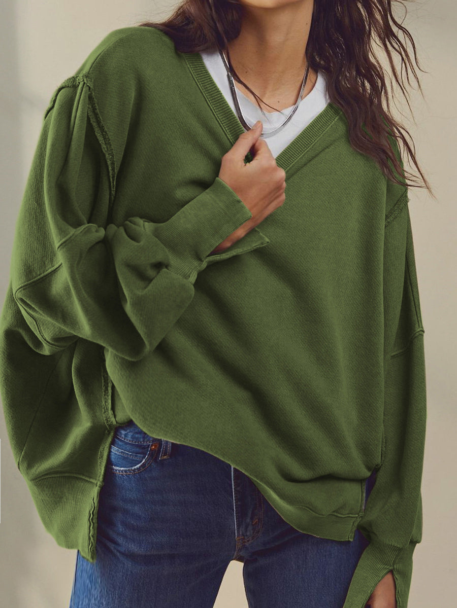 Düz Pamuklu Yırtık Sweatshirt