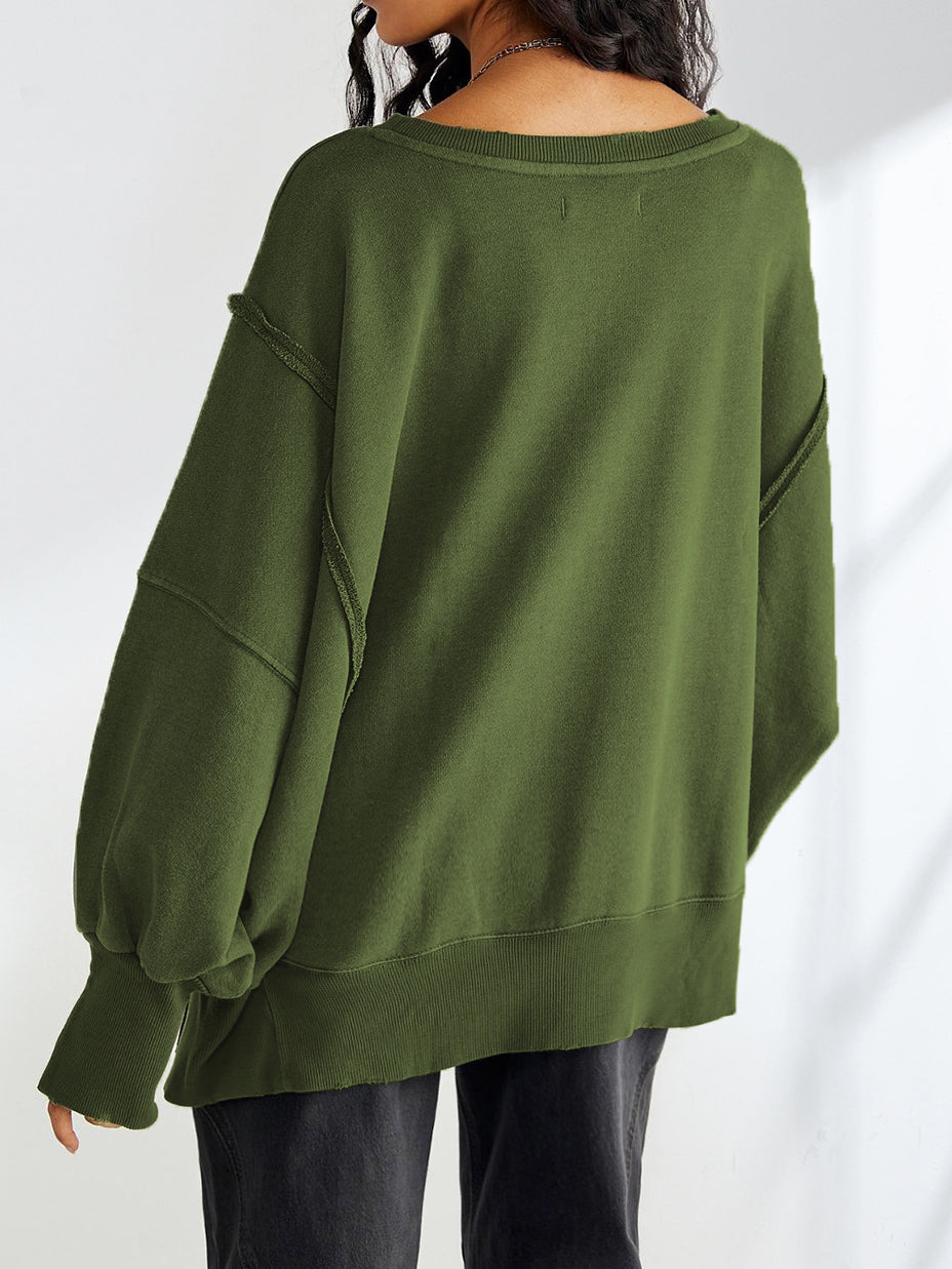 Düz Pamuklu Yırtık Sweatshirt