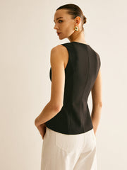 Metal Detaylı Yelek Yuvarlak Yaka