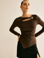 Asimetrik Kesim Uzun Kollu Tişört