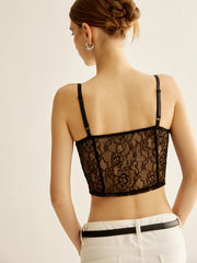 Çiçek Desenli Şeffaf Dantel Korse Üst
