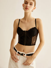 Çiçek Desenli Şeffaf Dantel Korse Üst