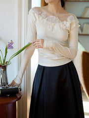 Çiçek Desenli Ribana Dar Tişört