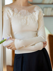 Çiçek Desenli Ribana Dar Tişört