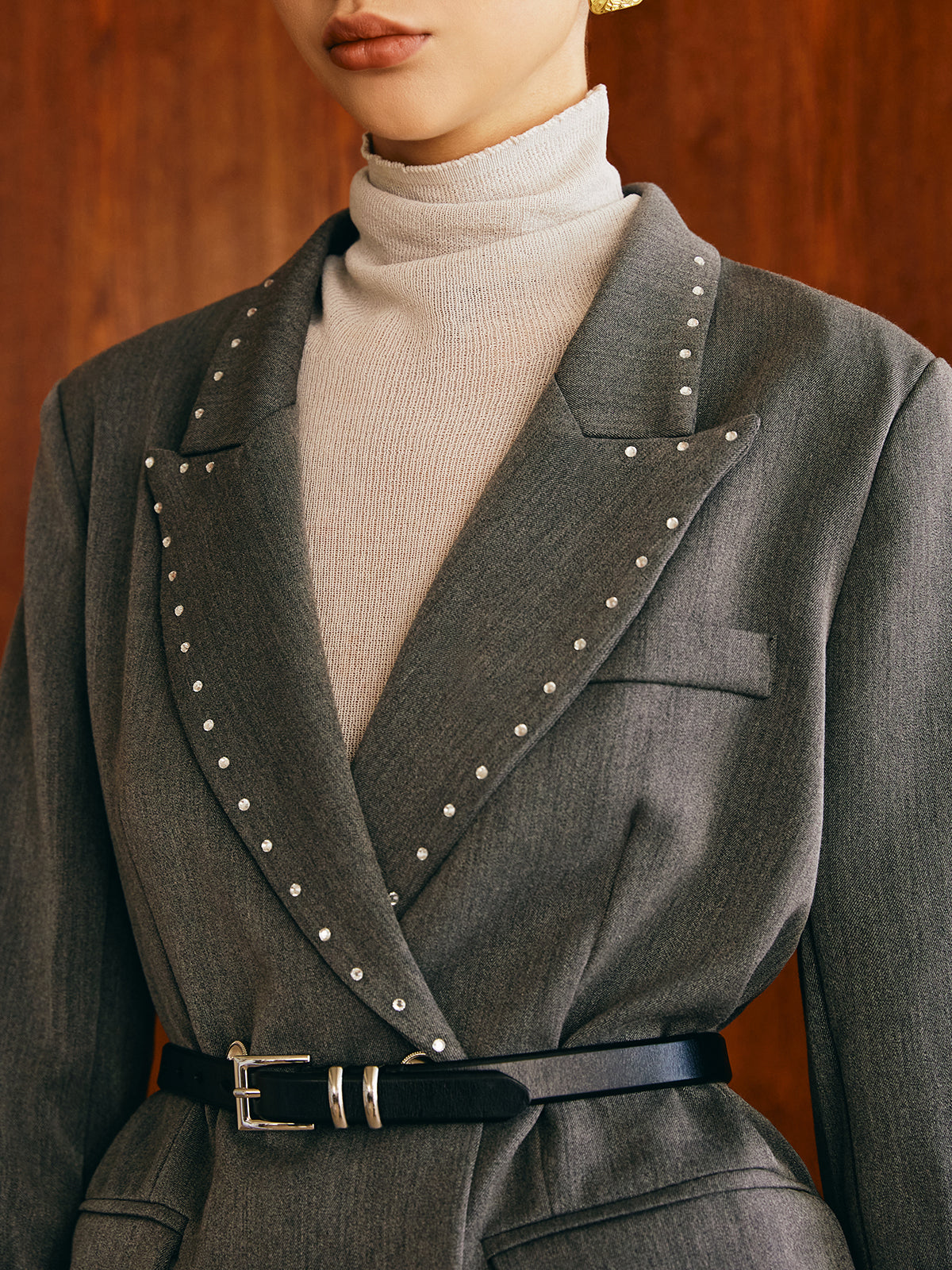 Kemersiz Boncuklu Dekorlu Blazer