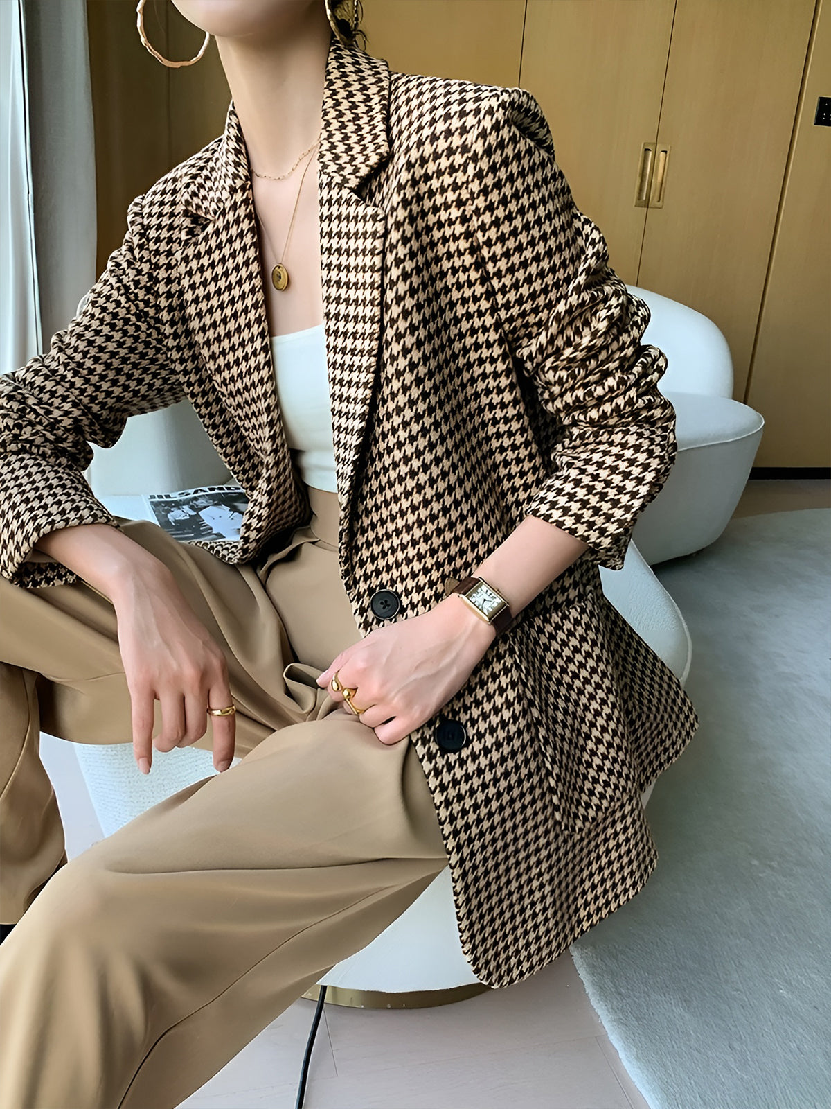 Kemerli Balık Sırtı Desenli Blazer