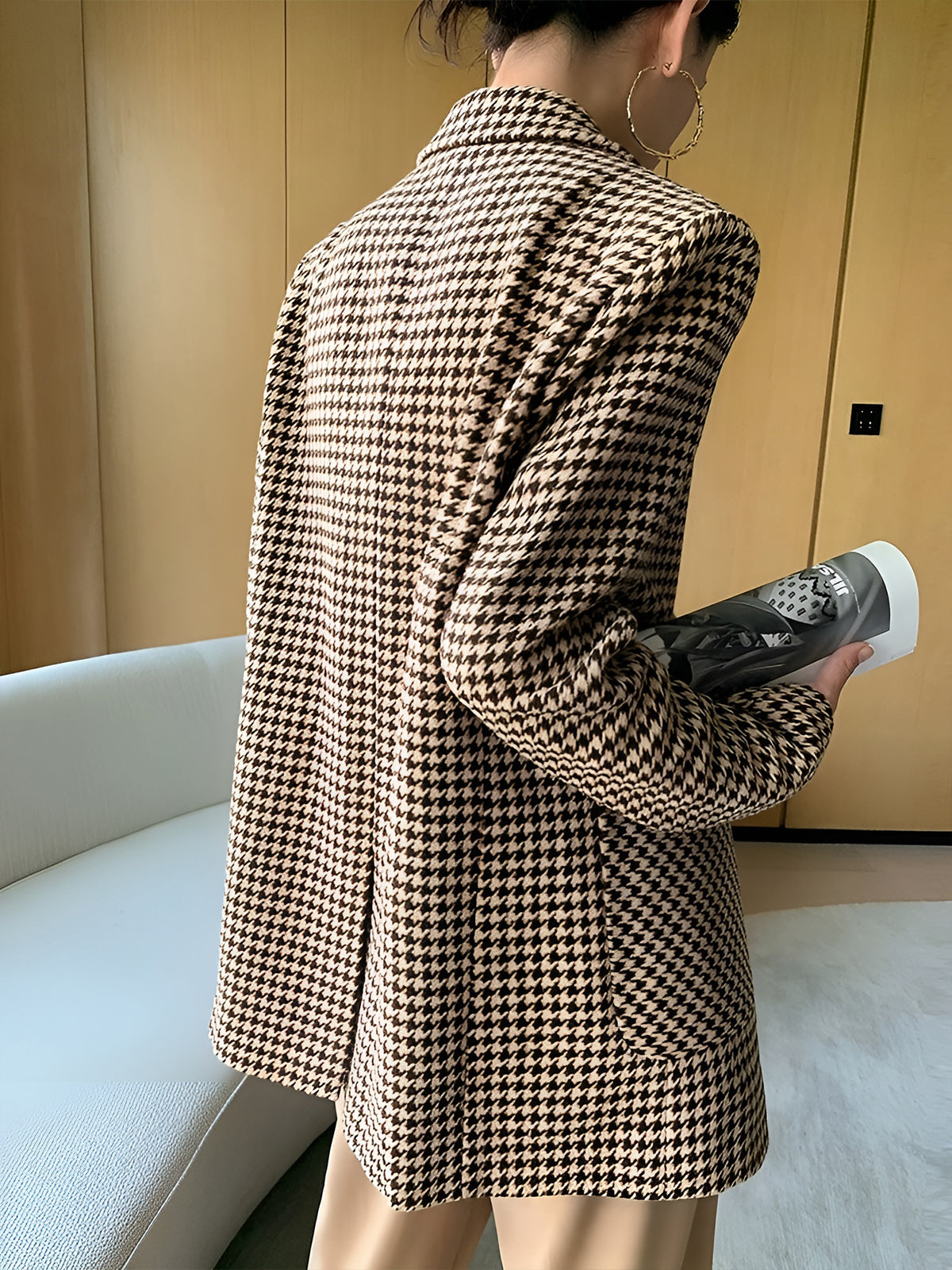 Kemerli Balık Sırtı Desenli Blazer