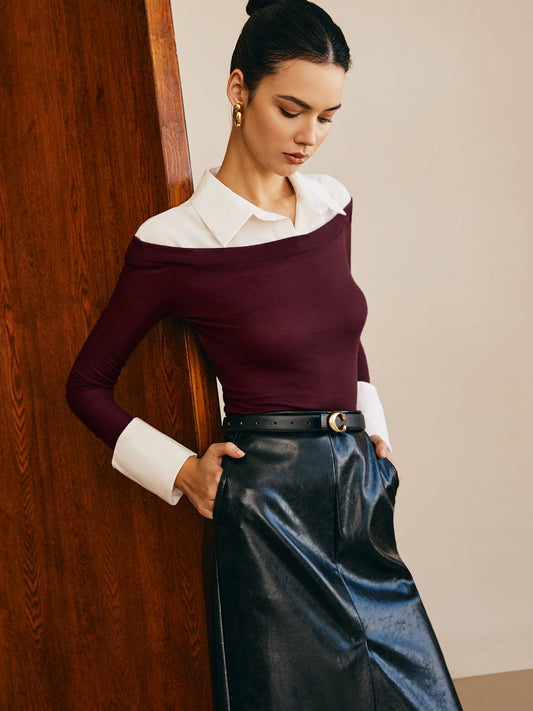 Yarı Şeffaf Panelli Jersey Slim Üst