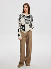 Renk Bloklu Kablo Örgü Kazak