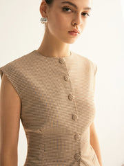 Ekose Düğmeli Dar Kesim Yelek