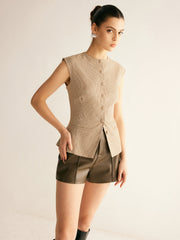 Ekose Düğmeli Dar Kesim Yelek