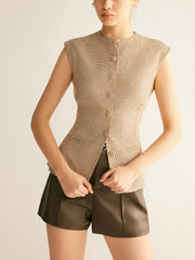 Ekose Düğmeli Dar Kesim Yelek