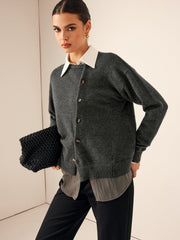 Asimetrik Düğmeli Yuvarlak Yaka Kaban