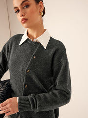 Asimetrik Düğmeli Yuvarlak Yaka Kaban