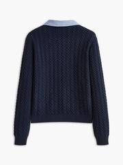 Düğmeli Panelli Kablo Örgü Hırka