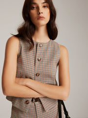 Kareli Düğmeli Yelek