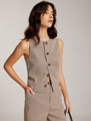 Kareli Düğmeli Yelek