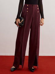 Butonlu Bölünmüş Geniş Paça Pantolon