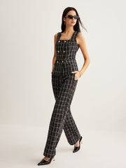 Kontrol Desenli Düğmeli Yünlü Yelek