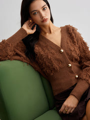 Ham Kenarlı Düğmeli Kemerli Hırka