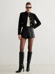 Dik Yaka Düğmeli Kısa Ceket