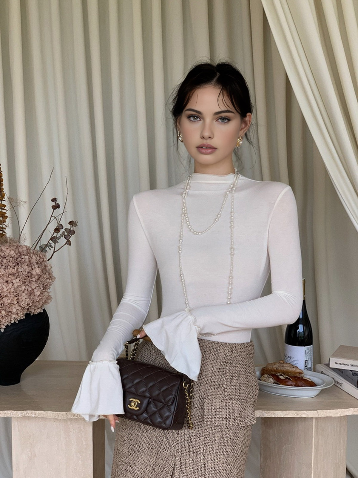 Düz Volanlı Manşetli Triko Üst