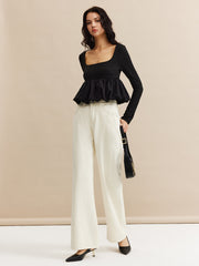 Kare Yaka Büzgülü Bel Bluz