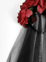 Cadılar Bayramı Siyah Çiçekli Fileli Saç Bandı