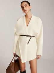 Asimetrik Düz Kemerli Triko Dış Giyim