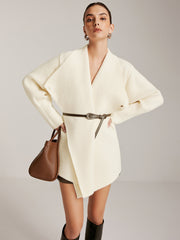 Asimetrik Düz Kemerli Triko Dış Giyim