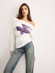 Çiçek Desenli Asimetrik Bluz