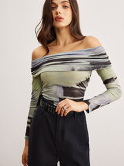 Tek Omuzlu Boya Desenli Tişört