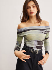 Tek Omuzlu Boya Desenli Tişört