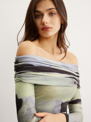 Tek Omuzlu Boya Desenli Tişört