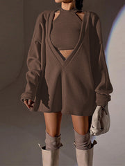 Yelekli Düz Ribanalı Triko Kazak