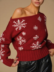 Asimetrik Kar Tanesi Desenli Triko Üst