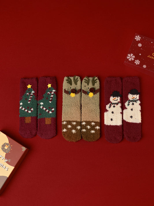 3'Lü Noel Mercan Kadife Çorap Kutusu