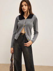 Kontrast Yaka İnce Düğmeli Hırka