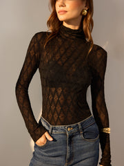 Yarı Şeffaf Dokulu Uzun Kollu Tişört